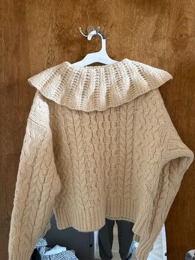 Cream Cable Knit Funnel Neck Sweater -  Women